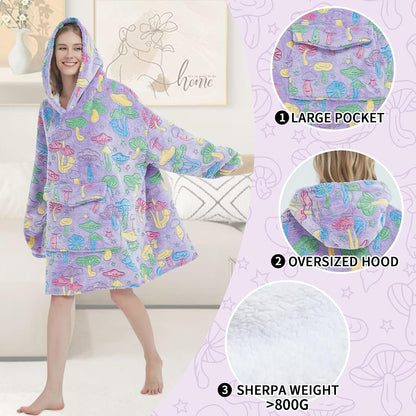 Mewkou Wearable Blanket Hoodie for Adult,Oversized Sherpa Fleece Blanket Hoodie for Women Men,Grey