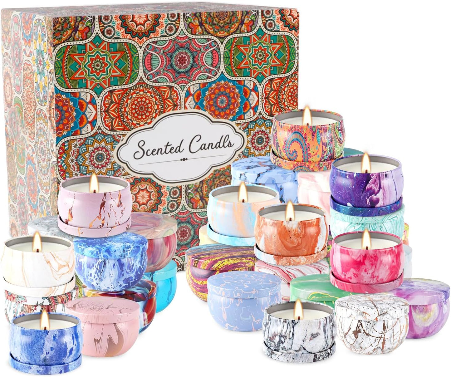 Onebird Set of 24 Scented Candle Gift Set,Natural Pure Soy Wax Aromatherapy Candles Essential Oils for Home and Women