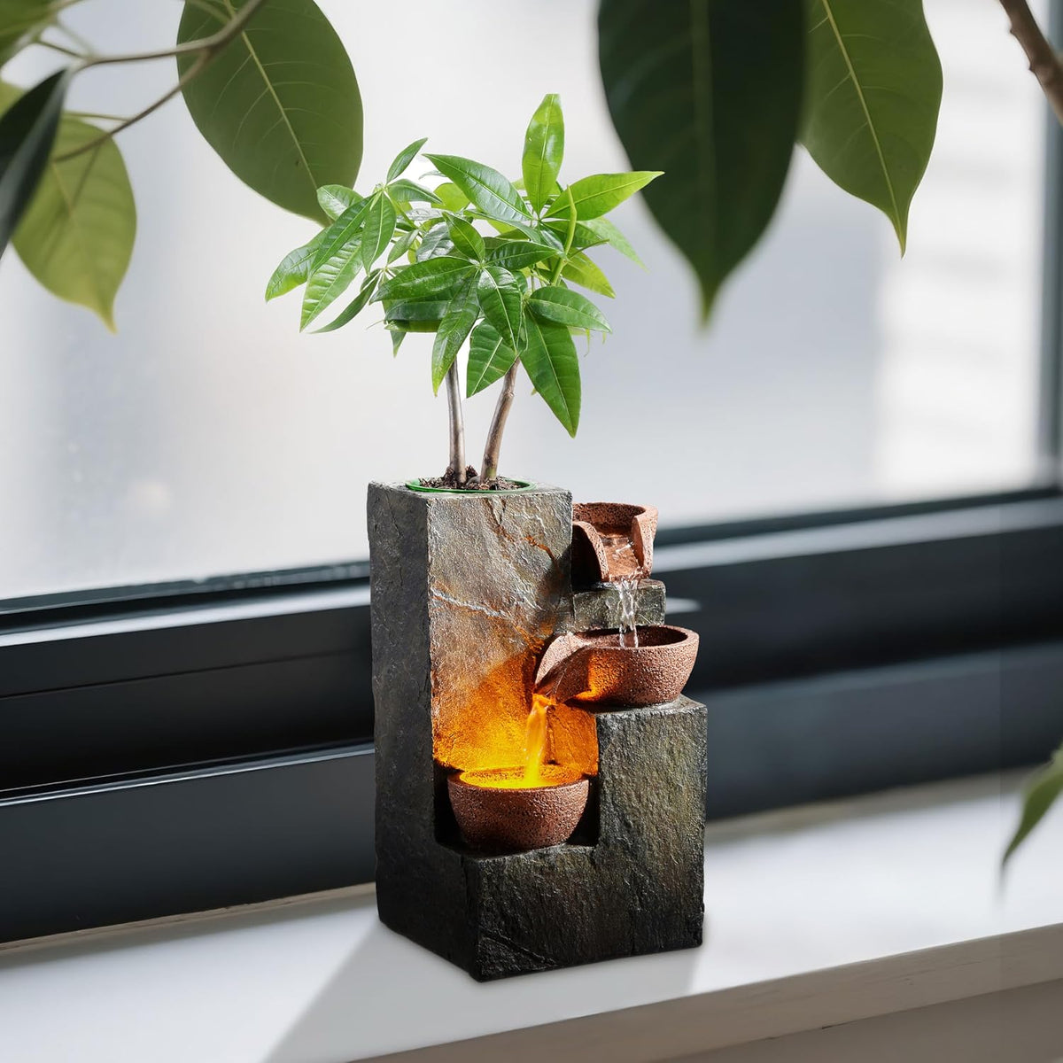 Tabletop Water Fountain – 3-Tier Rock Indoor Waterfall Fountain
