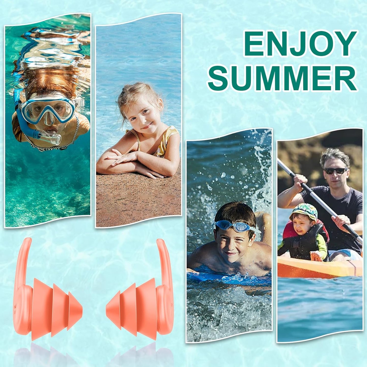 Swimming Ear Plugs for Adults,3 Pairs Waterproof Reusable Silicone Swim Earplugs for Swimming Surfing Snorkeling Showering and Water Pool,Beach,Ocean (Adults & Teens 14+)