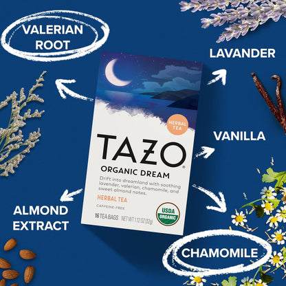 TAZO Organic DREAM Herbal Tea Bags, 96 Total Tea Bags (16ct - Pack of 6)