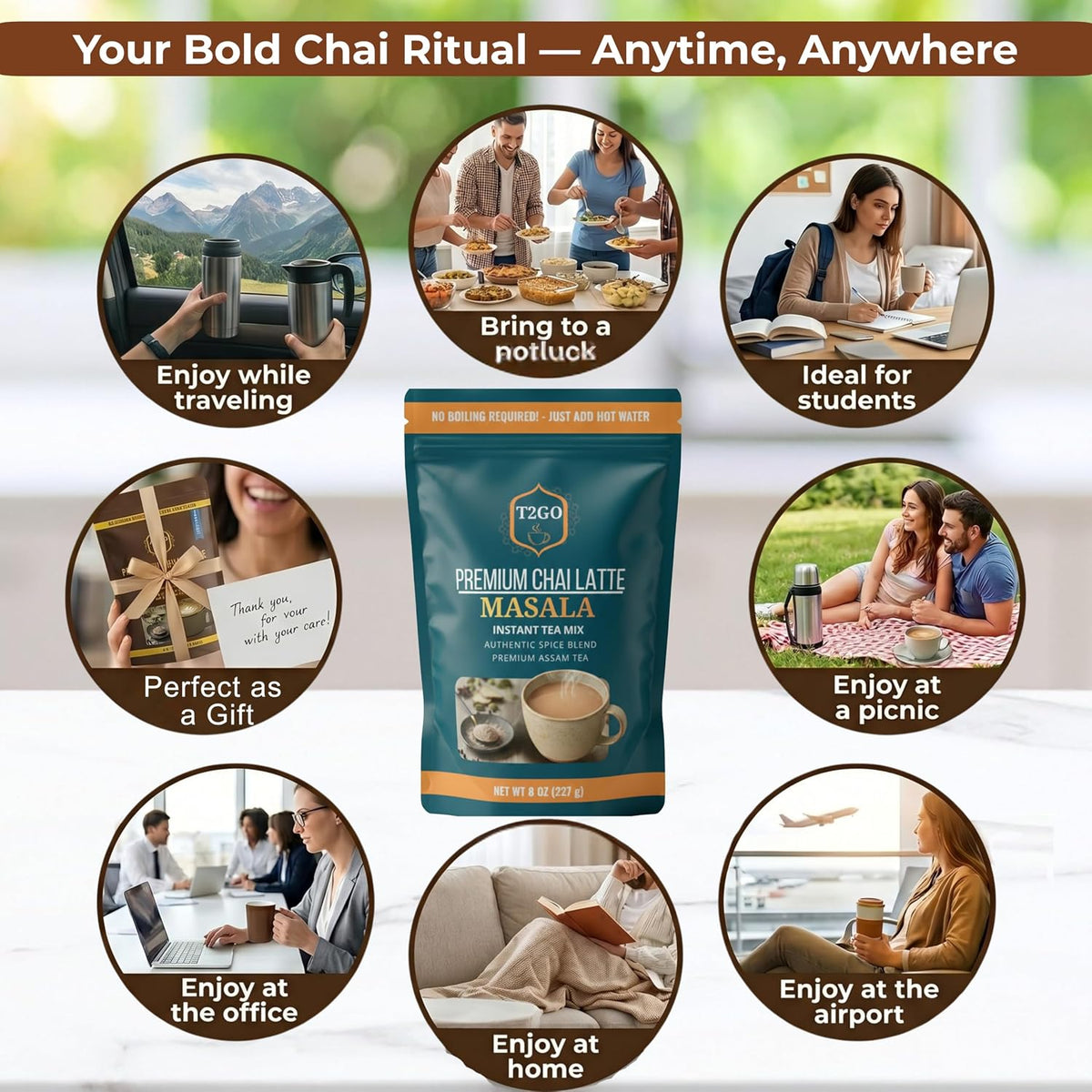 T2GO Instant Masala Chai Tea Latte Powder – Just Add Water, 8 oz