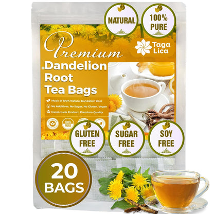 Tagalica, Premium 135 Dandelion Root Tea Bags, 100% Natural & Pure from Dandelion Root, Eco-Conscious Tea Bags, Herbal Tea. No Sugar, No Caffeine, No Gluten, Vegan