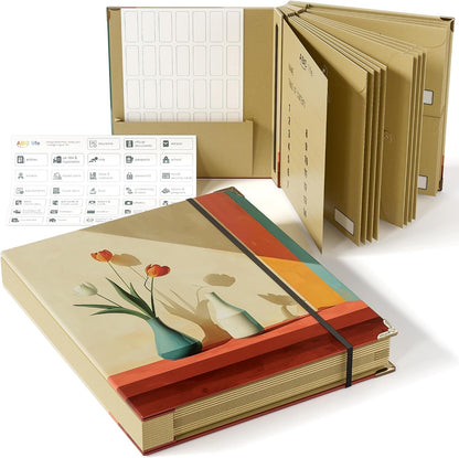 ABC life Important Document Organizer, Spine-Free Design with 14 Pockets
