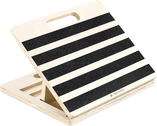 Navaris Slant Board Calf Stretcher - Adjustable Wood Incline Board for Stretching Calves - Wooden Exercise Wedge Tilt Ramp - with Grip Tape Strips