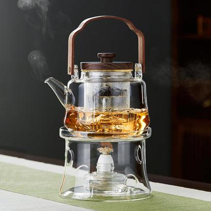 Glass Teapot with 2 Infusers, Heat Borosilicate Glass, Stovetop Safe Tea Kettle, Glass Tea Pot with Infuser and Lid for Loose Tea, 1090ml/36.9oz
