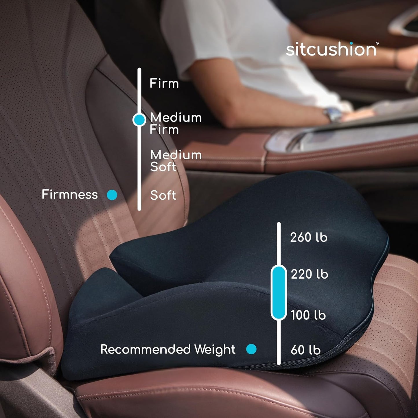 SitCushion Car Seat Cushion for Long Driving – X Large Memory Foam Seat Cushion for Sciatica & Tailbone Pain Relief, Orthopedic Coccyx Cushion with Non-Slip Bottom, Back Pillow for Car, Truck (Black)