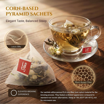 ADMIRINGAZELAND Jasmine White Tea - 30 Count Fujian Pyramid Tea Bags Floral