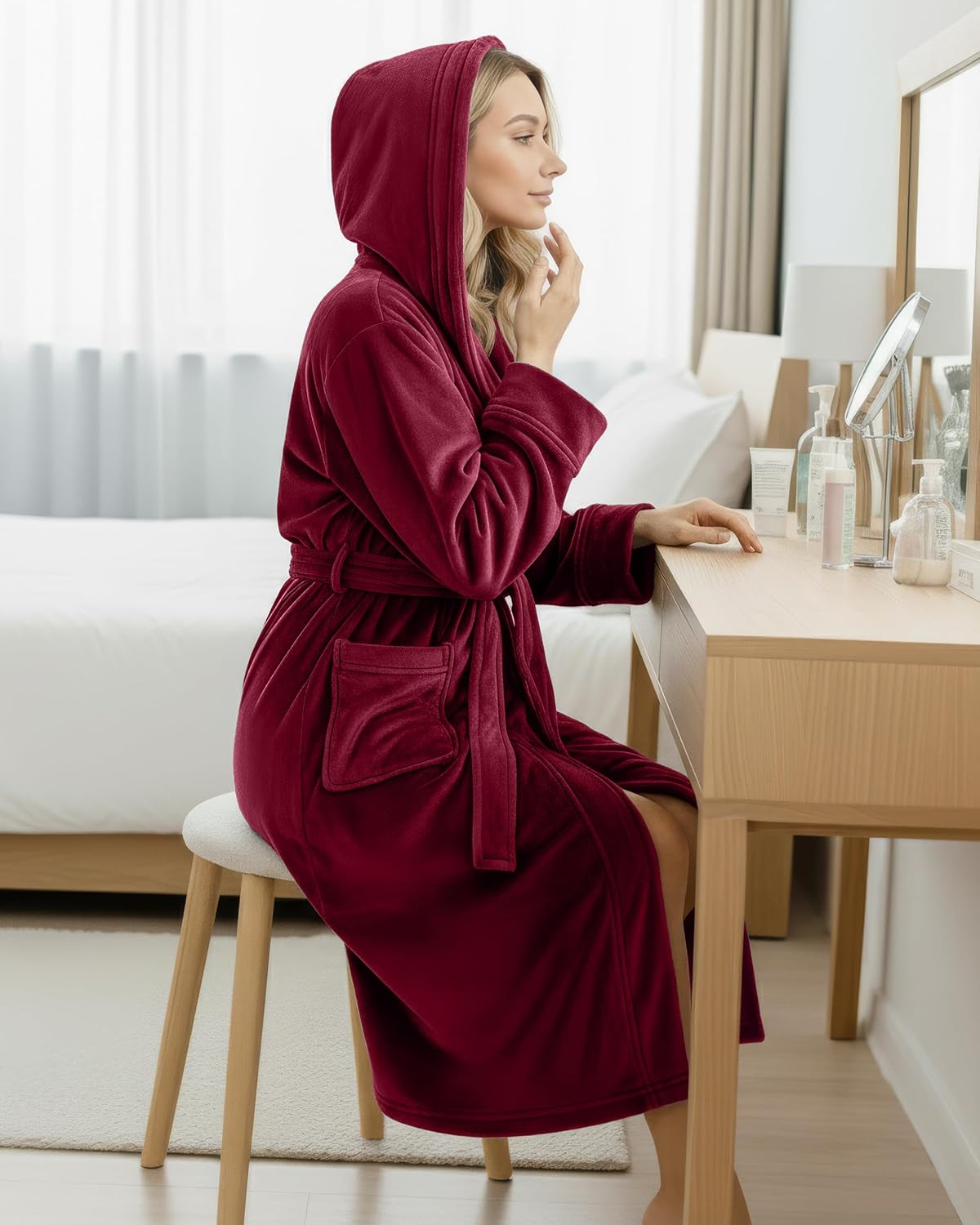 NY Threads Premium Womens Robe with Hood, Plush Fleece Long Bath Robe for Women, Fluffy Soft Women's Bathrobe