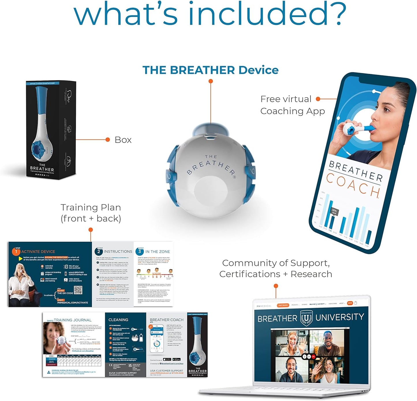 THE BREATHER │ Natural Breathing Exerciser Trainer For Drug-Free Respiratory Therapy │ Breathe Easier with Stronger Lungs │ Guided Mobile Training App Included