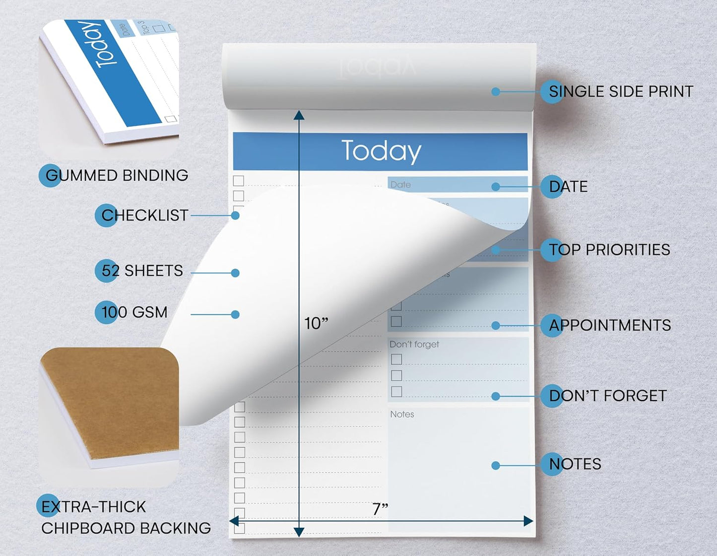 Better Office Products To Do List Notepad, 7" x 10" Today Note Pad, 52 Sheets, Daily Agenda Productivity Checklist Organizer (1 Pack)