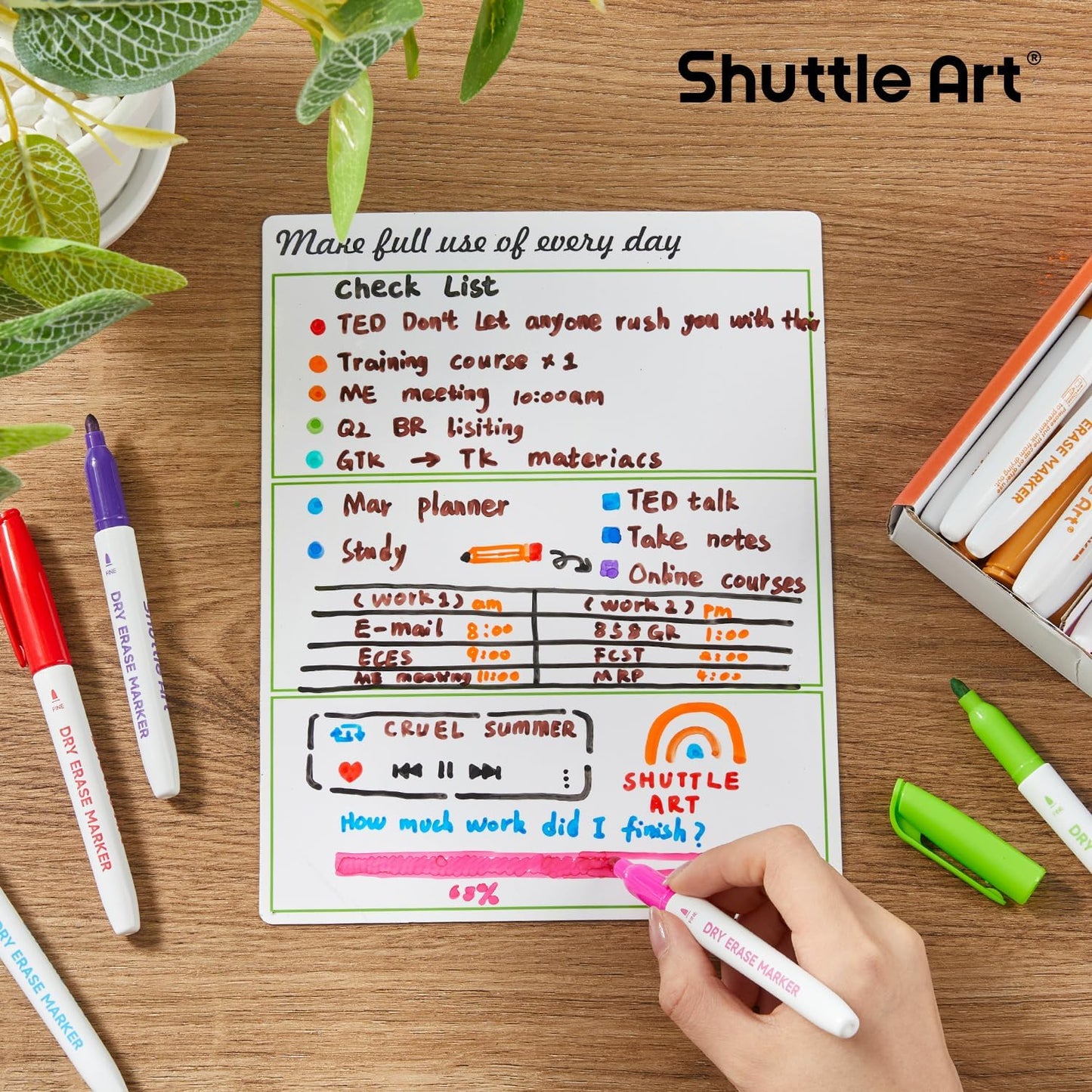 Shuttle Art Magnetic Whiteboard Markers, 20 Pieces Fine Tip and Eraser, Dry Erase Whiteboard Markers, for Writing on Whiteboards, Weekly Planner, Glass for School Office Home
