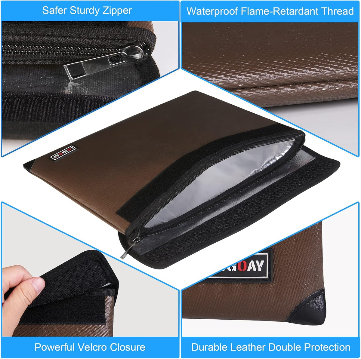 Fireproof Document Bag - with 5200°F Heat Insulated, Waterproof Fireproof Bag with Zipper, 8 Layers of Functional Materials, Fireproof Money Bag for Cash/Documents/Valuables, Fire bag 11"x7.7"
