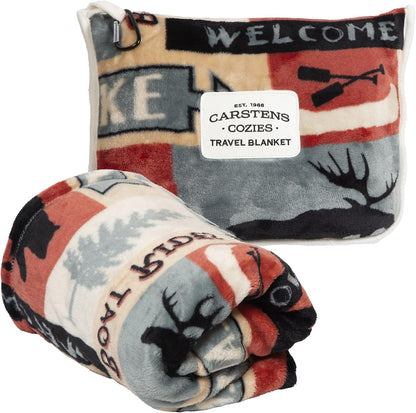 Carstens, Inc. Travel Blanket, Premium Compact 2-in-1 Airplane Blanket/Pillow, Open Sky Blue Aztec
