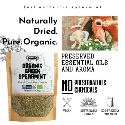 Apsogo Organic Greek Spearmint Tea - Loose Leaf Dried Mint Leaves, 1.76oz