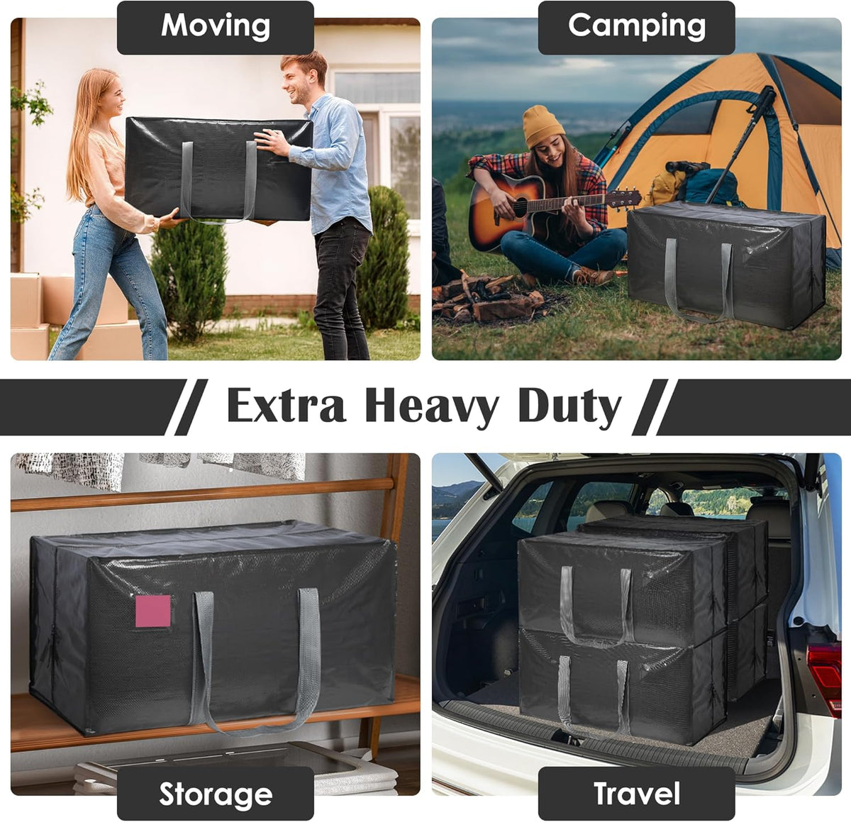Moving Bags Heavy Duty 210GSM with Full-Open Side Zipper, 93L 220lbs Waterproof Foldable Storage Totes for College Dorm Move-In, Moving Boxes Alternative & Home Organization, Blue