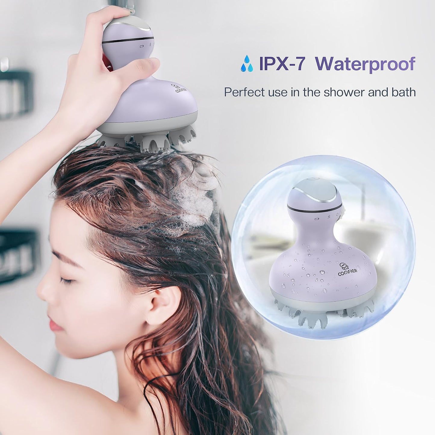 COMFIER Electric Scalp Massager, Waterproof Head Massager with Mutlti-Modes Vibration, Handheld Portable Head Scratcher for Hair Growth, Dog Cat Massager for Deep Clean and Stress Relax