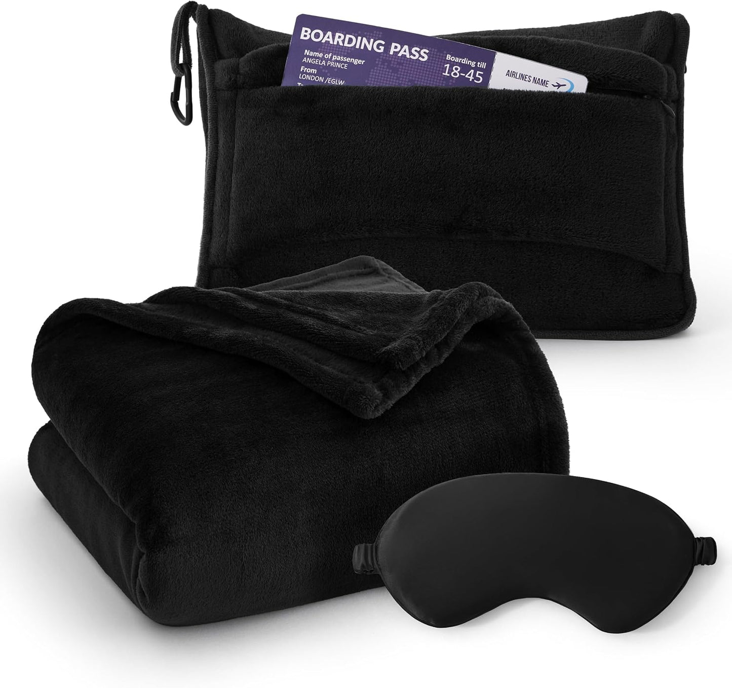 Bedsure Travel Blanket Airplane Compact with Storage Bag, Packable Blanket with Eye Mask, Lightweight 2-in-1 Travel Essentials, Functioned as Pillow for Airplane Comfort and Warmth, Pink