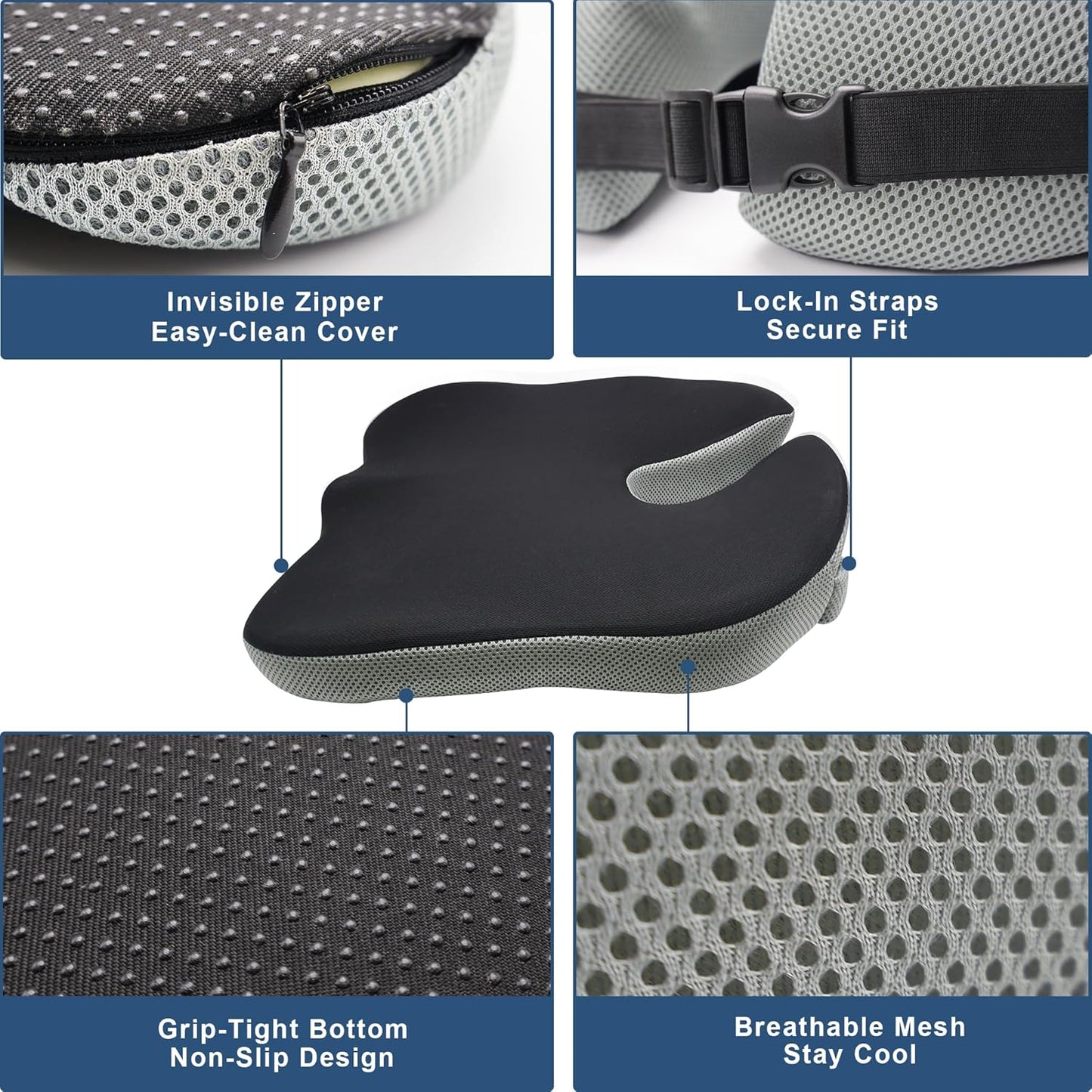 Seat Cushion for Office Chair, Wedge Car Seat Cushion, Memory Foam Truck Seat Cushion for Sciatica Tailbone Pain Relief, Long Driving, Coccyx