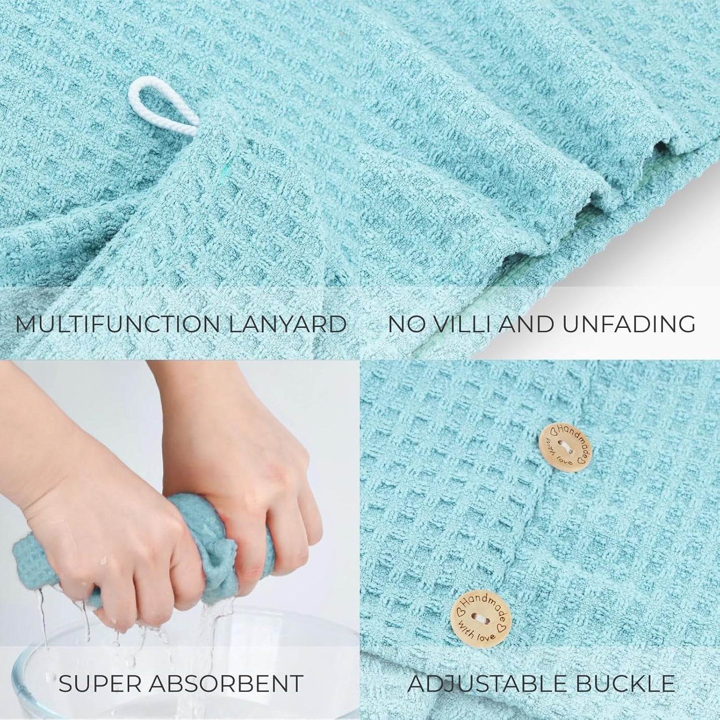 MaopaoBeauty Hair Towel Wrap for Women Long&Thick Hairs Head Wrap 1Pack Super Absorbent Hair Drying White Waffle Bath Towels for Curly Quick Dry Hair Drying Towels with Button