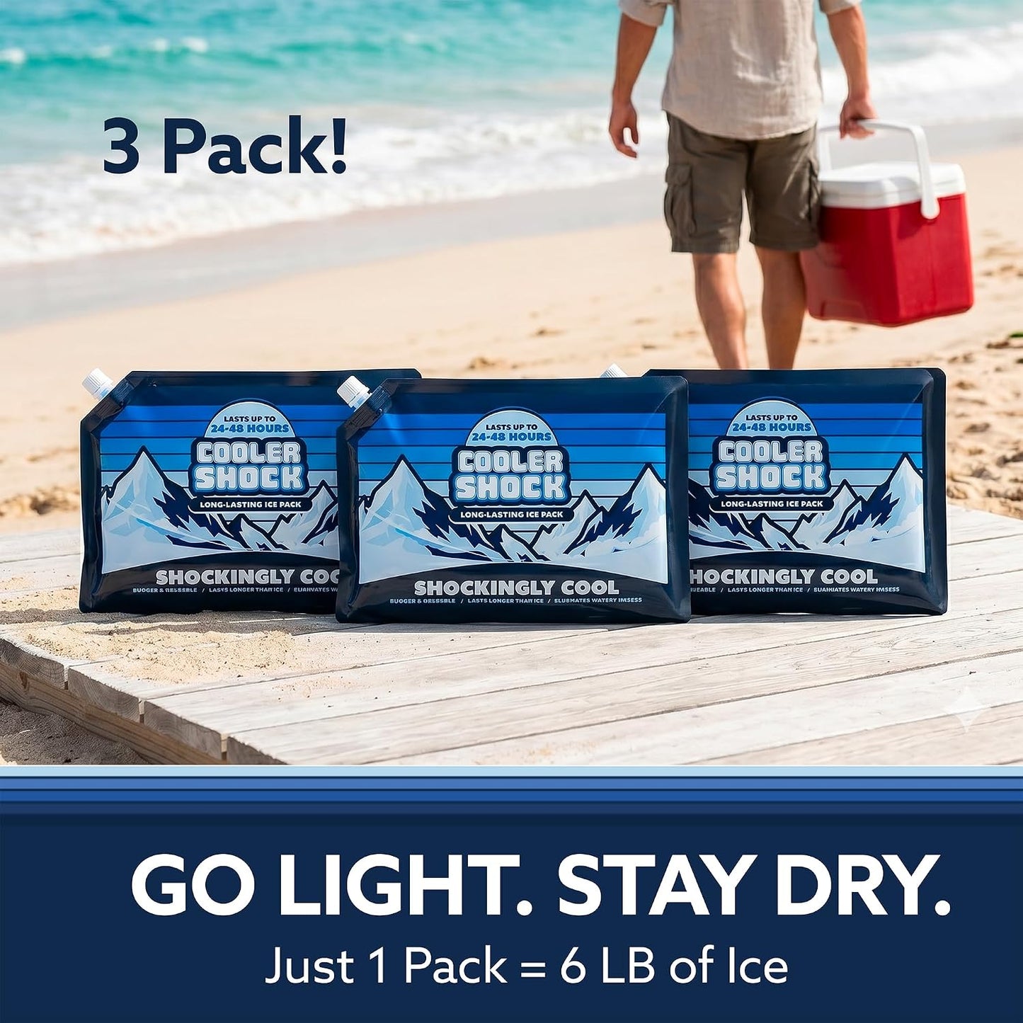 Cooler Shock Reusable Ice Packs for Cooler - Long Lasting Cold Freezer Packs for Coolers and Lunch Boxes - Cooler Ice Packs for Camping Gear, Fishing, Road Trips, Beach Must Haves