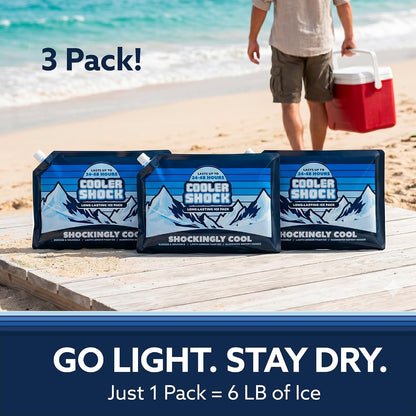 Cooler Shock Reusable Ice Packs for Cooler - Long Lasting Cold Freezer Packs for Coolers and Lunch Boxes - Cooler Ice Packs for Camping Gear, Fishing, Road Trips, Beach Must Haves