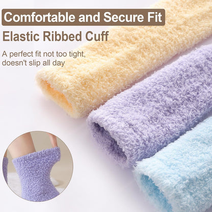5 Pairs Fuzzy Socks with Grips for Women, Non Slip Cozy Fluffy Soft Socks, Winter Sleep Slipper Hospital