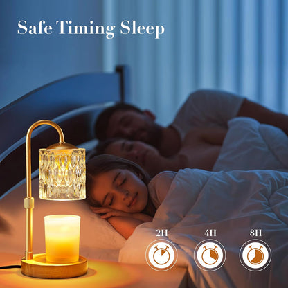 Briever Dimmable Candle Warmer Lamp with Timer, Height Adjustable Electric Candle Wax Warmer, Christmas Birthday Gifts for Women Mom, House Warming Gifts New Home Room Decor, Walnut Solid Wood Base