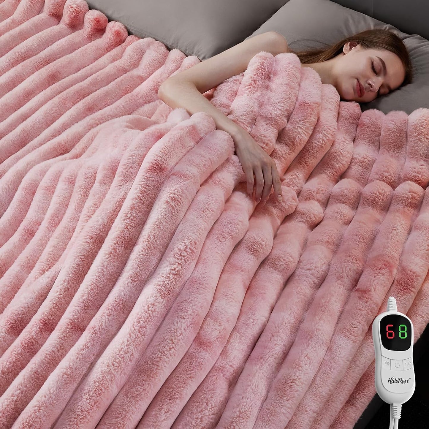 Heated Throw Blanket, Faux Fur Cozy Heating Blanket with Overheat Protection, 1/2/4/6/8 Hours Auto-Off 10 Heat Level, Machine Washable (50x60 Inches, Cream White)