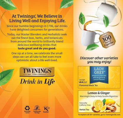 Twinings Earl Grey Black Tea Individually Wrapped Bags, 25 Count (Pack of 6), Flavoured with Citrus and Bergamot, Caffeinated, Enjoy Hot or Iced, 150 Teabags