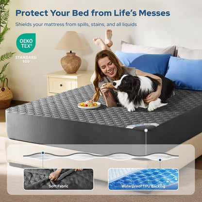 BEDLORE Waterproof Mattress Protector, Noiseless King Size Mattress Pad with Deep Pocket Fitted Up to 6-18 inches, Soft Breathable Dirt-Proof Bed Mattress Cover Washable for Bedroom, Hotel (Gray)
