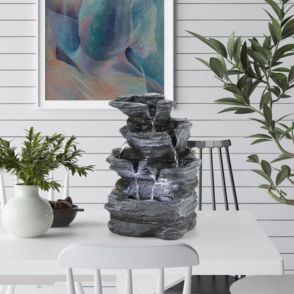 WICHEMI Indoor Fountain Tabletop Fountain Waterfall Fountains Stacked Rocks | Desktop Fountain With LED Light, Soothing Sound, Stress Relief, Humidifies Air, No Plumbing, Easy Setup, 11.8"X8.7"X5.9"