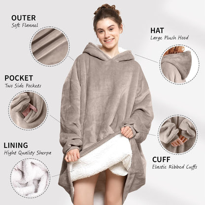 AmyHomie Wearable Blanket Hoodie for Adults & Teens,Oversized Sherpa Hooded Blanket,Warm Cozy Blanket Sweatshirt as Christmas Birthday Gifts for Women Men