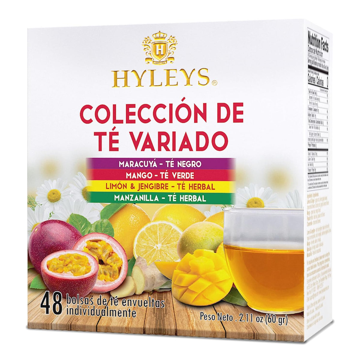 Hyleys Assorted Tea Collection, Passion Fruit, Mango, Lemon, 48 Tea Bags
