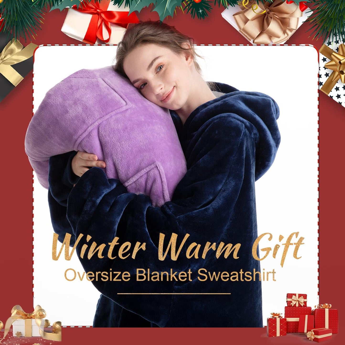 Aemicion Strawberry Blanket Hoodie,Oversized Sherpa Wearable Hooded Blanket,Warm Cozy Sweatshirt Gifts for Women Girls Adult