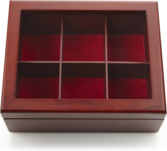 Tea Box - Luxury Wooden Tea Bag Organizer from The Apace Premier Collection - 8 Compartment Tea Storage Chest Container - Elegantly Handmade w/Scratch Resistant Window