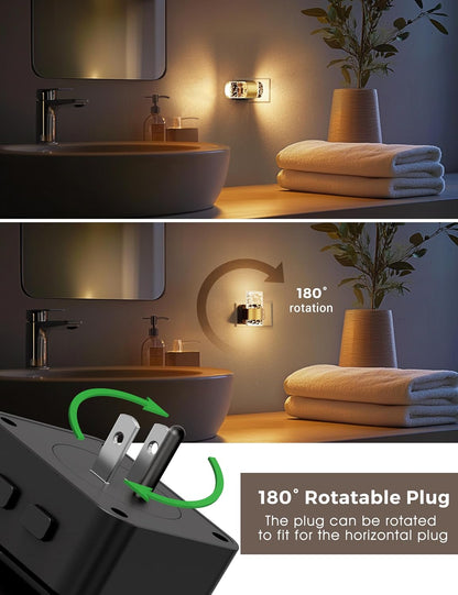 L LOHAS LED Night Lights Plug into wall, Amber Night Light with Adjustable Brightness, Plug in NightLight with Auto Light Sensor, Wall Sconce-Style Design Night Light for Bathroom,Hallway, 2 Pack