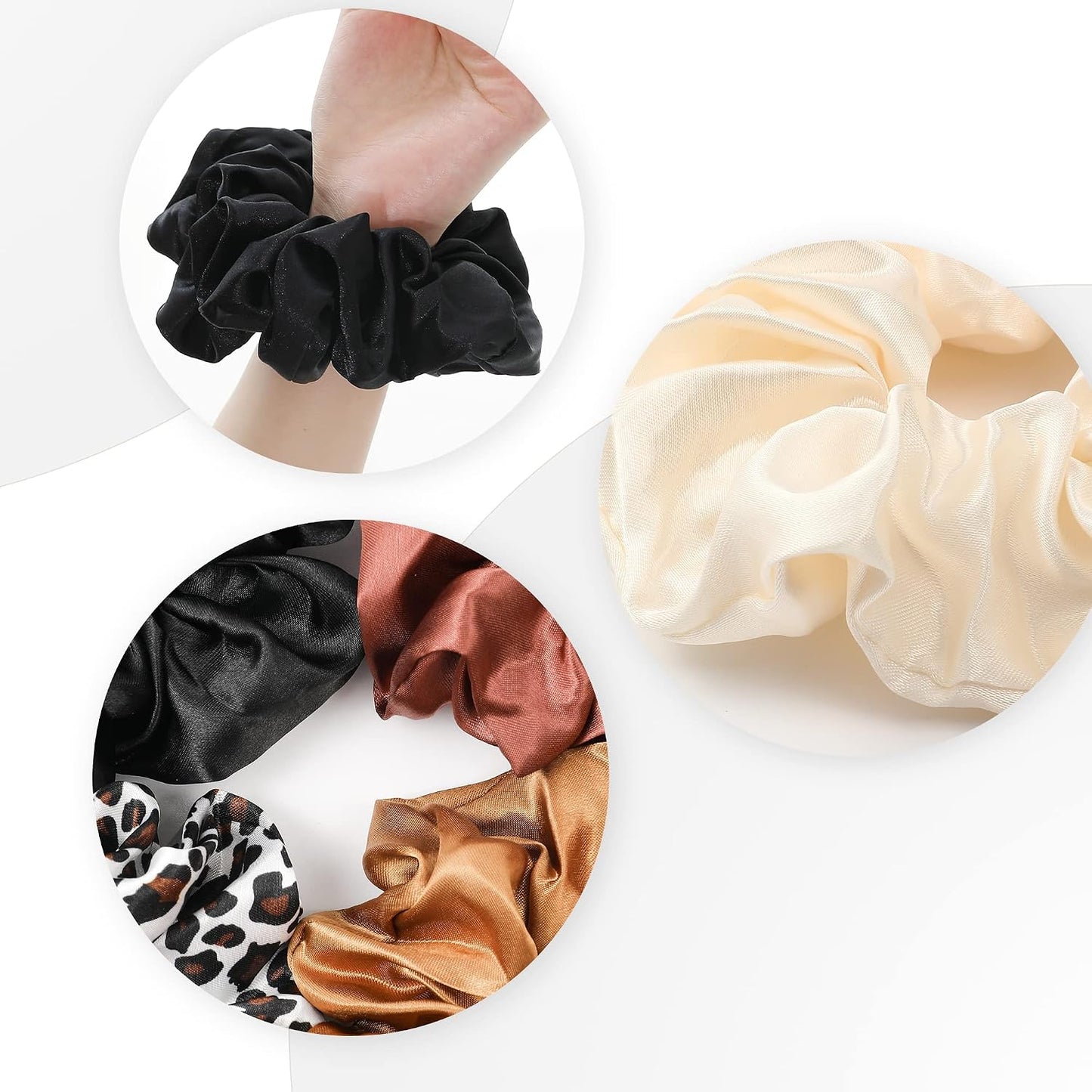 16 Pcs Scrunchies for Women - Black Satin Silk Scrunchies for Girls Hair Ties Elastics Bands Ponytail Holder Hair Accessories