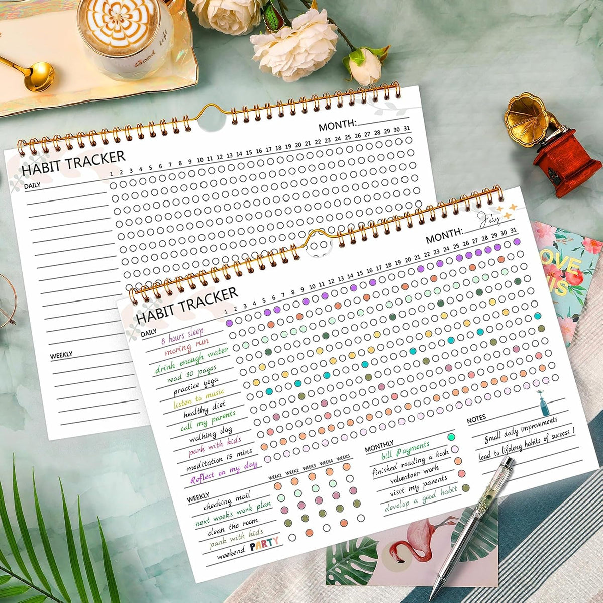 Habit Tracker Calendar, Aesthetic Daily Weekly Goal and Habit Tracker Journal, 12 Months Undated Habits Tracker Planner with Spiral Binding, Boost Productivity Tool and Workout Calendar, 11.7"x8.5"