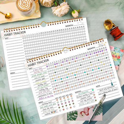 Habit Tracker Calendar, Aesthetic Daily Weekly Goal and Habit Tracker Journal, 12 Months Undated Habits Tracker Planner with Spiral Binding, Boost Productivity Tool and Workout Calendar, 11.7"x8.5"