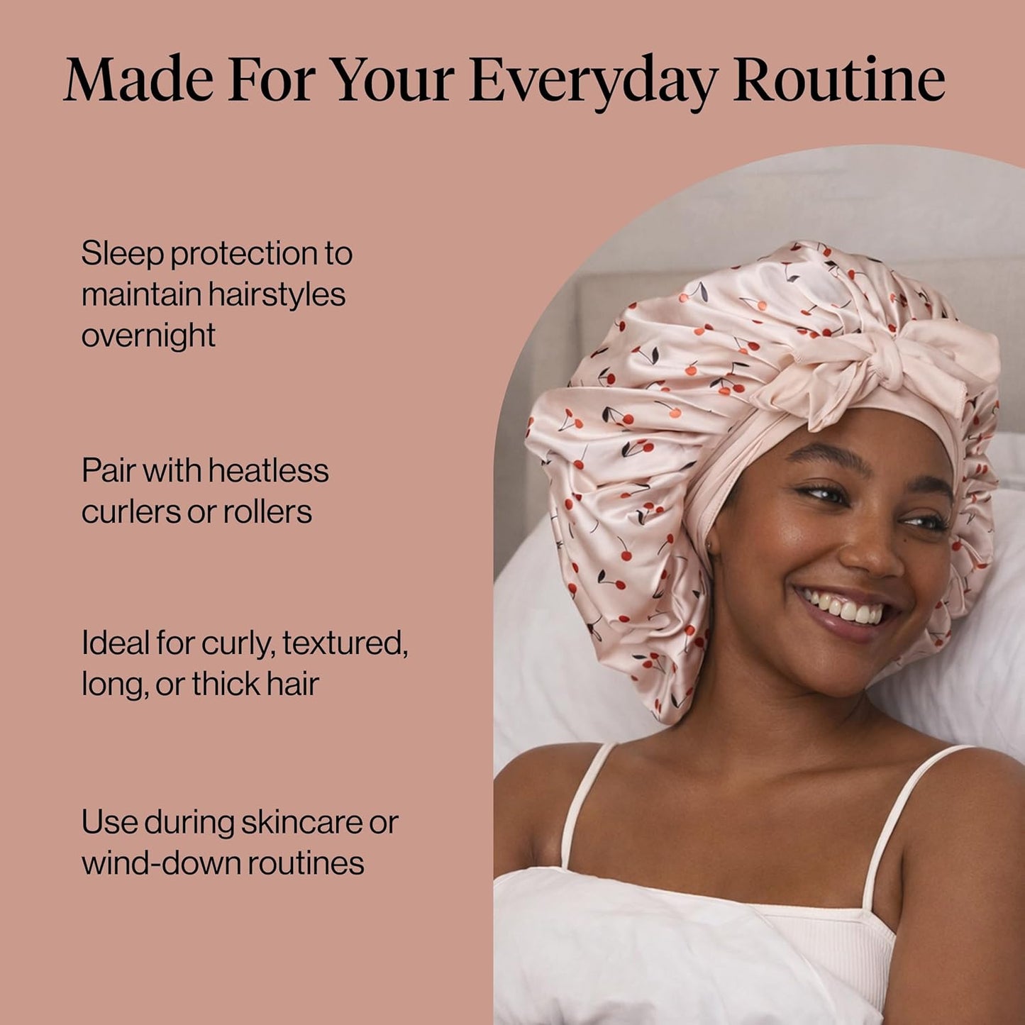 Kitsch XL Satin Bonnet for Sleeping - Softer Than Silk Bonnet For Sleeping Women - Secure Fit, Adjustable, Night Cap For Curly & Textured Hair - Prevents Breakage, Tangles & Thinning - Blush