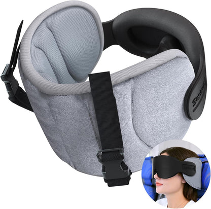 SARISUN Travel Pillows for Airplanes, 360° Stable Support Airplane Pillow with 3D Eye Mask, Headrest Pillow for Long Flight Road Trip Sleep, Stop Bobblehead Travel Essential, Black