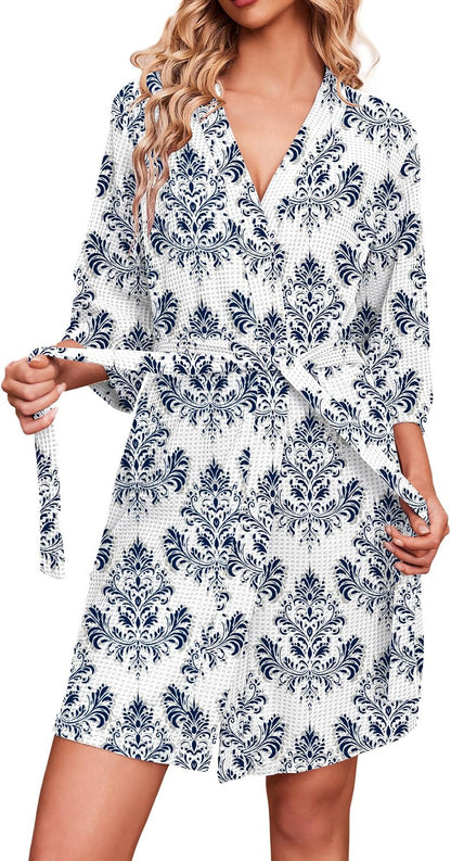 Ekouaer Robes for Women Waffle Knit Bathrobe Soft Lightweight Knee Length Loungewear S-XXL