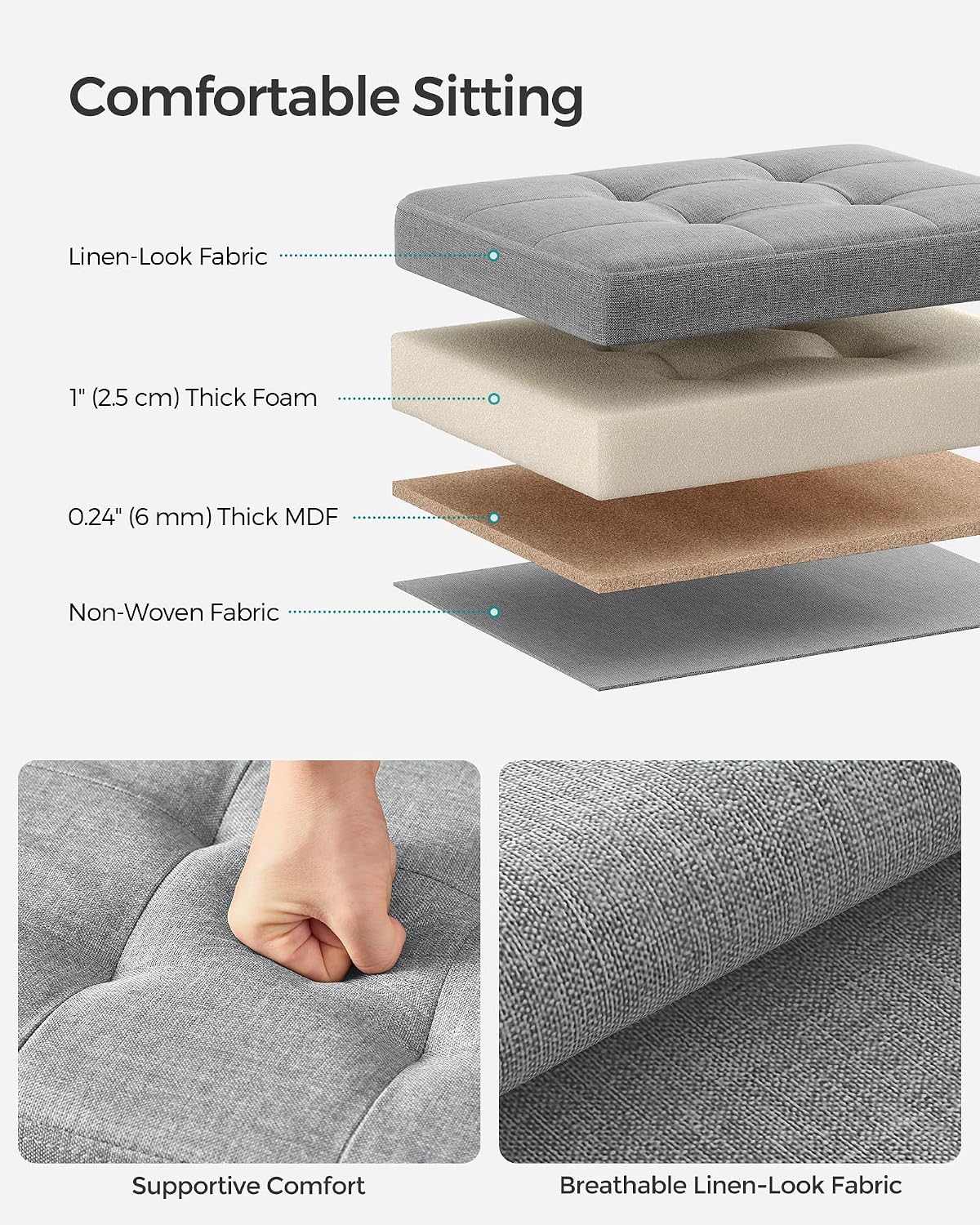SONGMICS Mazie Collection - Small Folding Storage Ottoman, Foot Rest Stool, 12.2 x 16.1 x 12.2 Inches, 286 lb Load Capacity, for Living Room, Bedroom, Home Office, Dorm, Dark Gray ULSF102G01