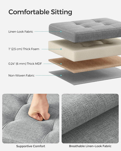 SONGMICS Mazie Collection - Small Folding Storage Ottoman, Foot Rest Stool, 12.2 x 16.1 x 12.2 Inches, 286 lb Load Capacity, for Living Room, Bedroom, Home Office, Dorm, Dark Gray ULSF102G01