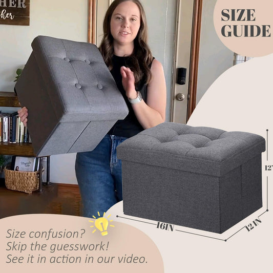 LINMAGCO Ottoman with Storage Small Foot Rest Stool Under Desk Stool Short Folding Footrest for Living Room Bedroom Home Office Dorm Dark Gray 16X12X12IN