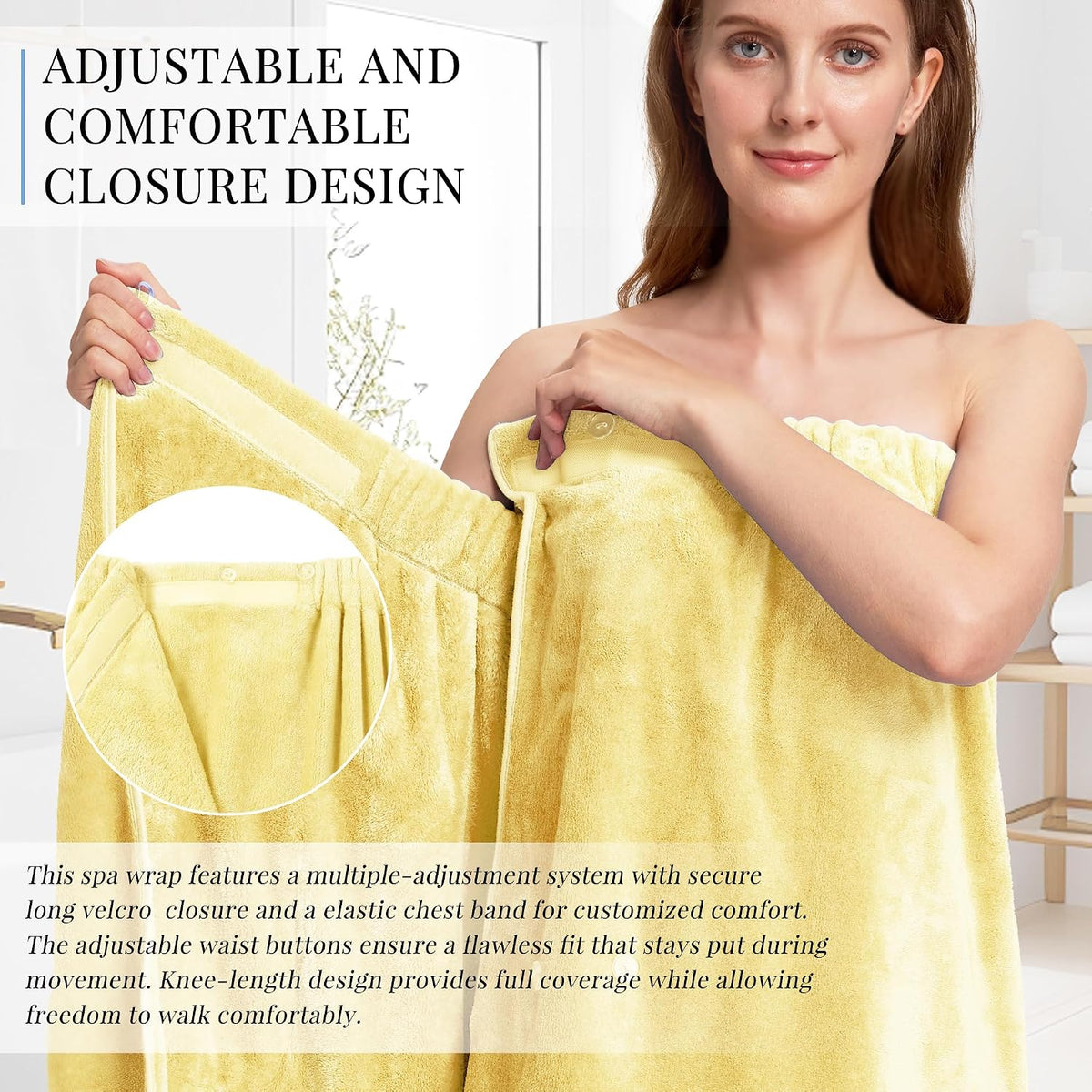 PJGGZ Towel Wrap for Women, Adjustable Button Quick Dry Absorbent Bath Wrap