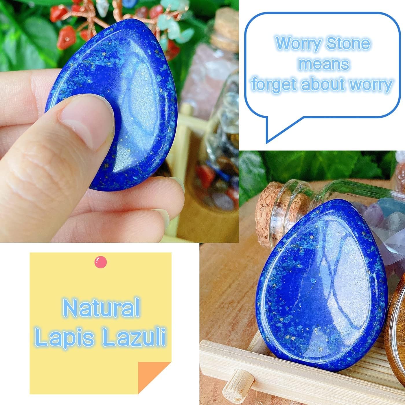 2PCS Worry Stone for Anxiety Tigers Eye Amethyst Healing Crystals Hand Thumb Stones Pocket Gemstones Meditation Accessories Oval Crystal Natural Relax Palm Stone Anxiety Relief Items Stocking Stuffers
