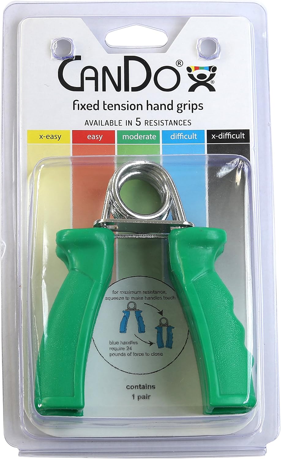 CanDo Hand Grip Exerciser Pair-Green, Medium