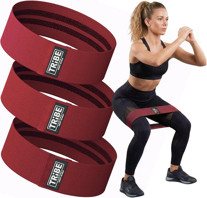 Tribe Lifting Resistance Bands for Working Out - 3 Pack Fabric Workout Bands for Women and Men - Booty Bands for Legs and Glute - Non Slip Exercise Bands Set for Squat Hip Thigh